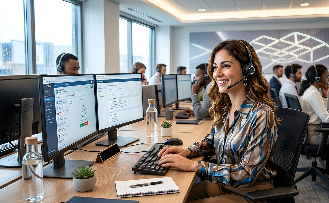 Staff interno di un ufficio commerciale al lavoro davanti ai computer
